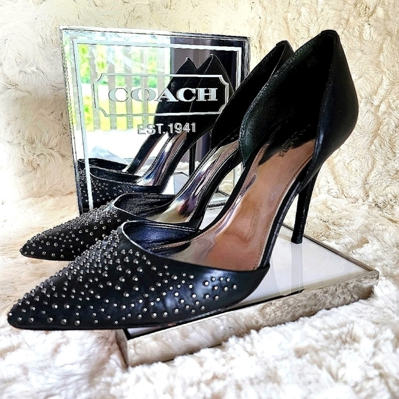 Coach Holmes Studded Leather High Heels Black  Sz 8 - Picture 1 of 16